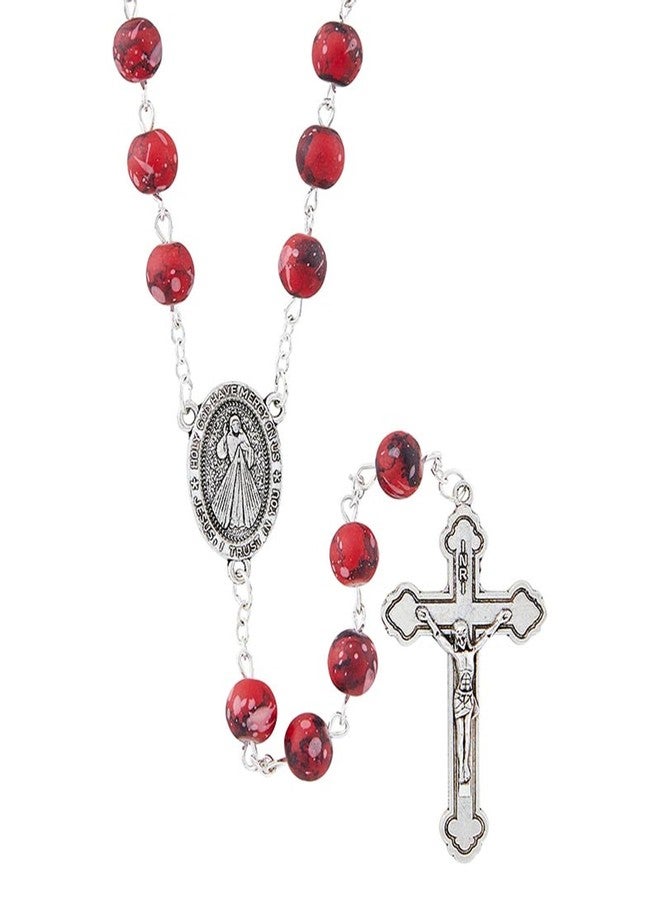 Trendzeen Chaplet of Divine Mercy - Red Marble Style Divine Mercy Rosary Beads, Laminated Holy Card, Zippered Rosary Pouch, The Lord's Prayer Card - 4 Items Set - Image 4